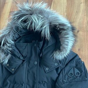 Moose Knuckles Black Parka with Fur Hood